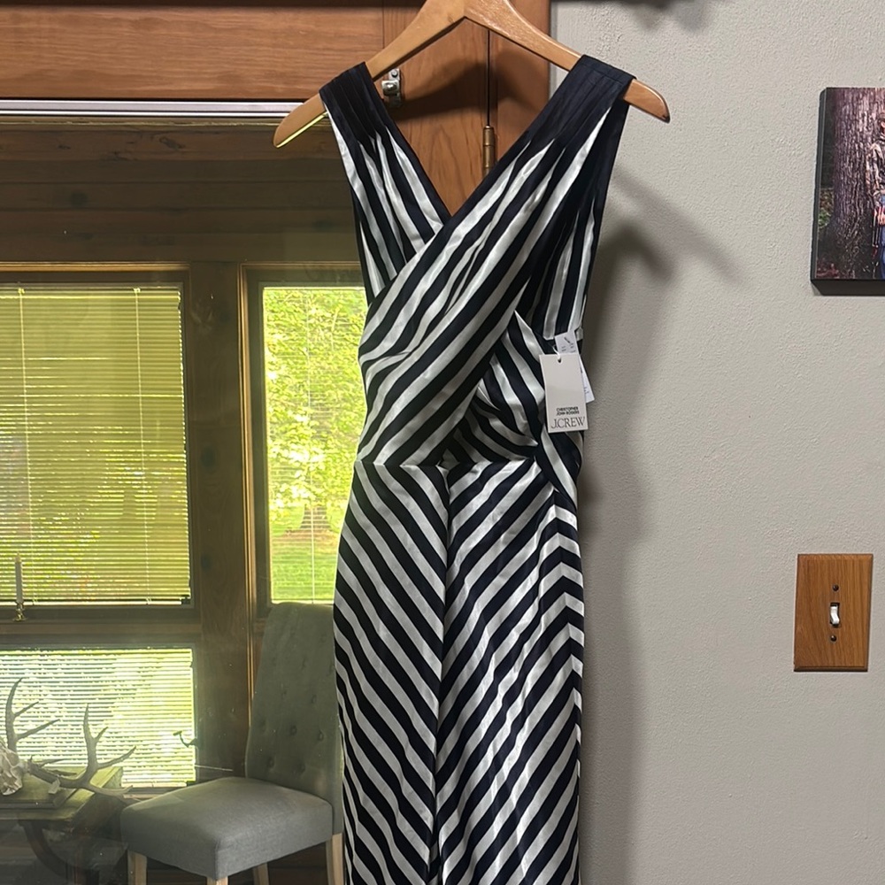 J. Crew Navy and White Asymmetrical Halter Sheath Dress